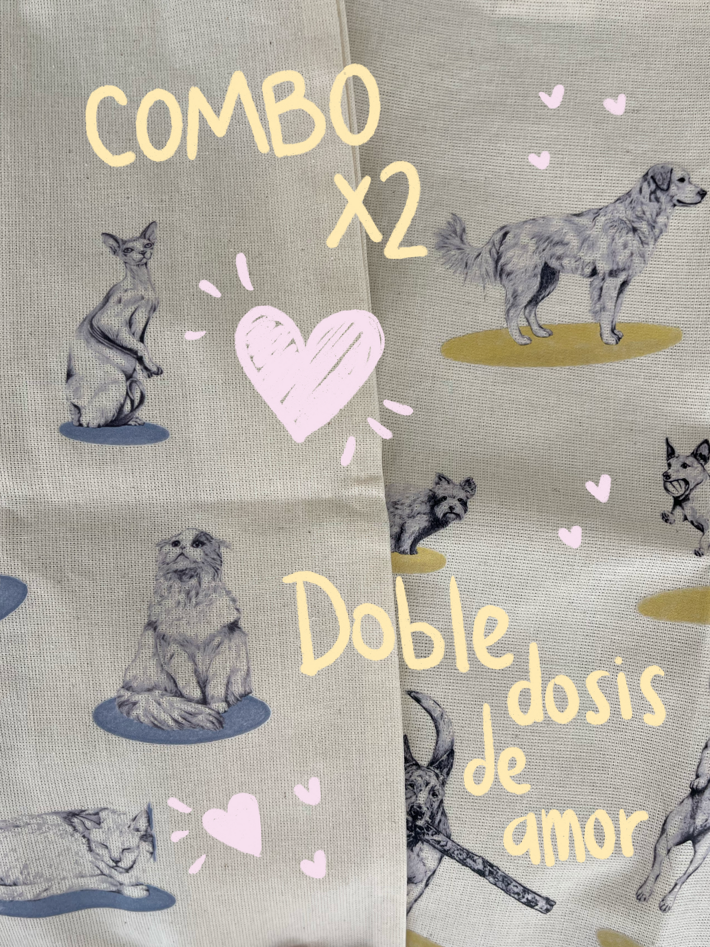 Combo 2 Tote Bag Ilustraciones Perros y Gatos